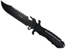 Cuchillo para Supervivencia o Campismo marca Lion Tools Aserrado, tipo Bowie Negro, Defensa Personal
