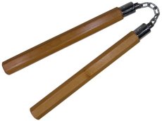 Chacos, Nunchakus, Octagonales con Cadena y Balero en madera Haya, Artes Marciales Orientales, 35 cm., Natural