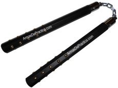 Chacos, Nunchakus, Octagonales con Estoperoles, Cadena y Balero en madera Machiche, Artes Marciales, Negro