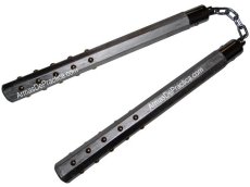 Chacos, Nunchakus, Octagonales con Estoperoles, Cadena y Balero en madera Machiche, Artes Marciales, Plata