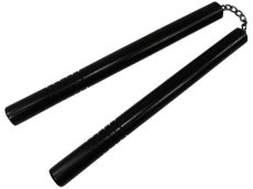 Chacos, Nunchakus, Redondos, Ranurados con Cadena en madera Machiche, Artes Marciales Orientales, 35 cm., Negro