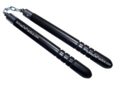 Chacos, Nunchakus, Redondos, Ranurados con Cadena y Balero en madera Machiche, Negro, Artes Marciales