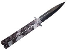 Navaja Mariposa / Balisong marca Lion Tools modelo Craneos Blancos, Punta en V, Pavonada