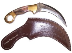 Cuchillo Karambit Full Tang Artesanal en Acero Damasco, Empuñadura con Bronce y Hueso