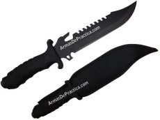 Cuchillo para Supervivencia o Campismo marca Lion Tools Aserrado, tipo Bowie Negro, Defensa Personal