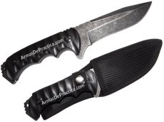 Cuchillo para Supervivencia o Campismo marca Lion Tools, Stonewashed, mango en color Negro, Defensa Personal