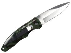 Navaja Plegable Automatica marca Lion Tools, Camuflaje Verde, Acero Inoxidable