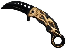 Navaja Karambit Plegable Lion Tools, Craneo con Flamas, Supervivencia, Defensa Personal, Trabajo