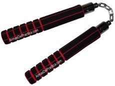 Nunchakus, Espuma, Entrenamiento, Cadena y Balero, Negro con Rojo, 24 cm.